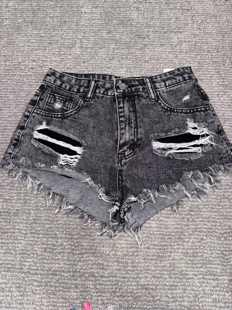 Shein Black Washed Distressed Denim Shorts